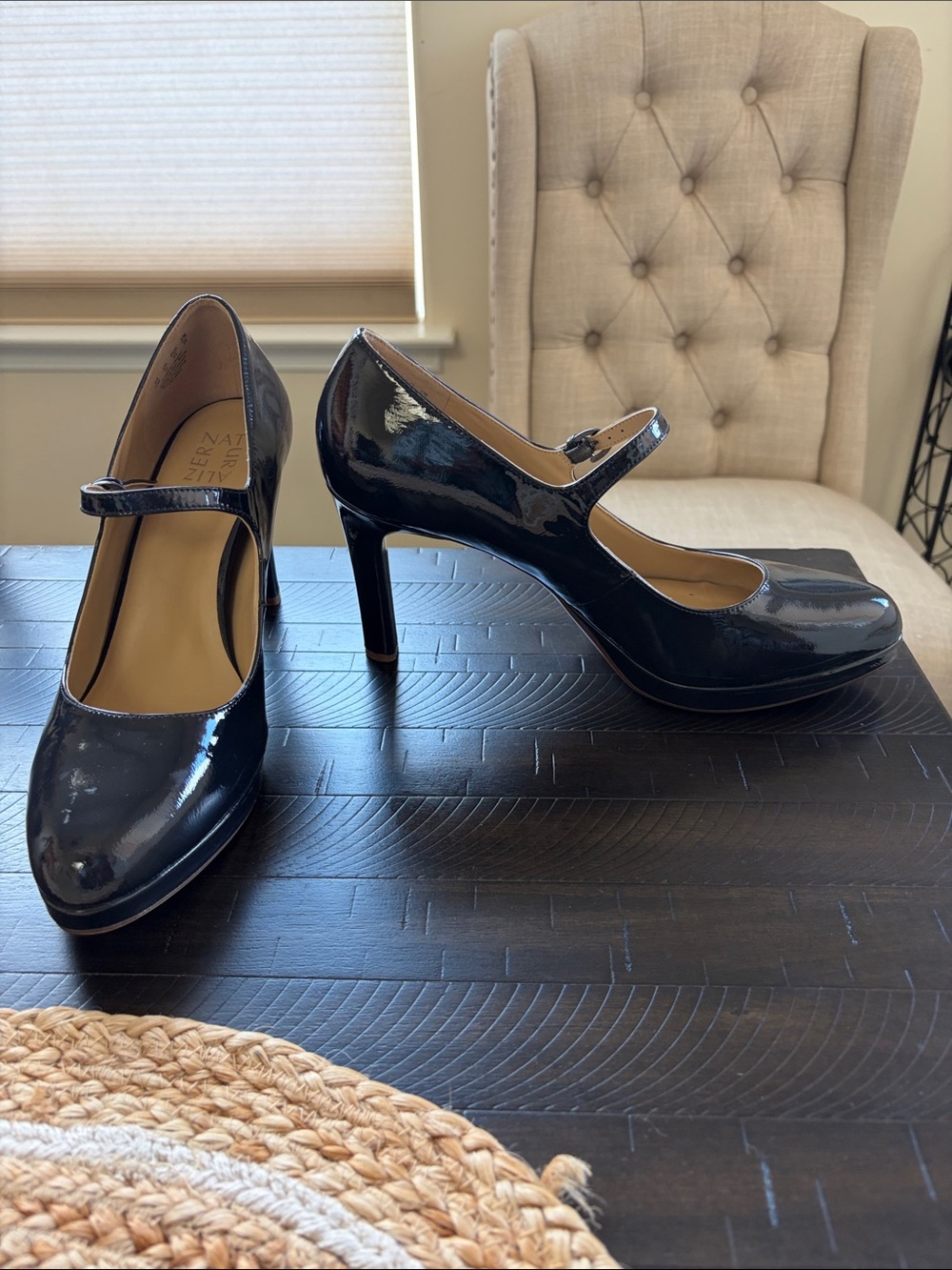 Naturalizer Navy Patent Mary Jane Heels with Strap